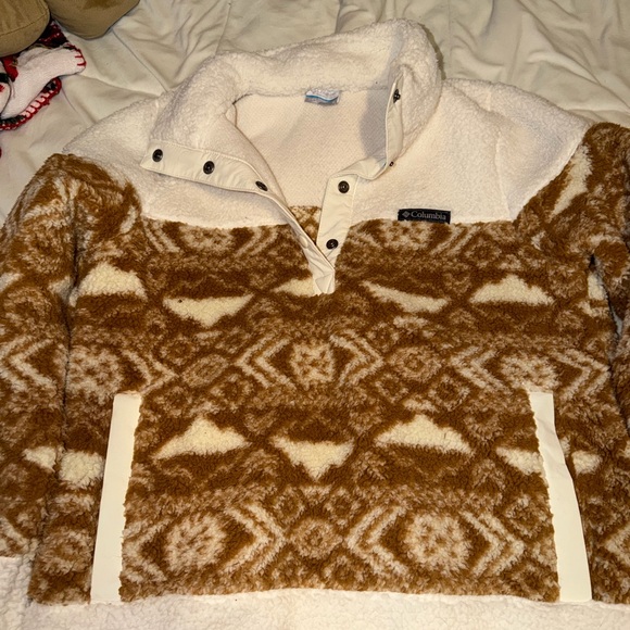 Columbia Cream and Brown Fleece Pullover - Picture 3 of 6